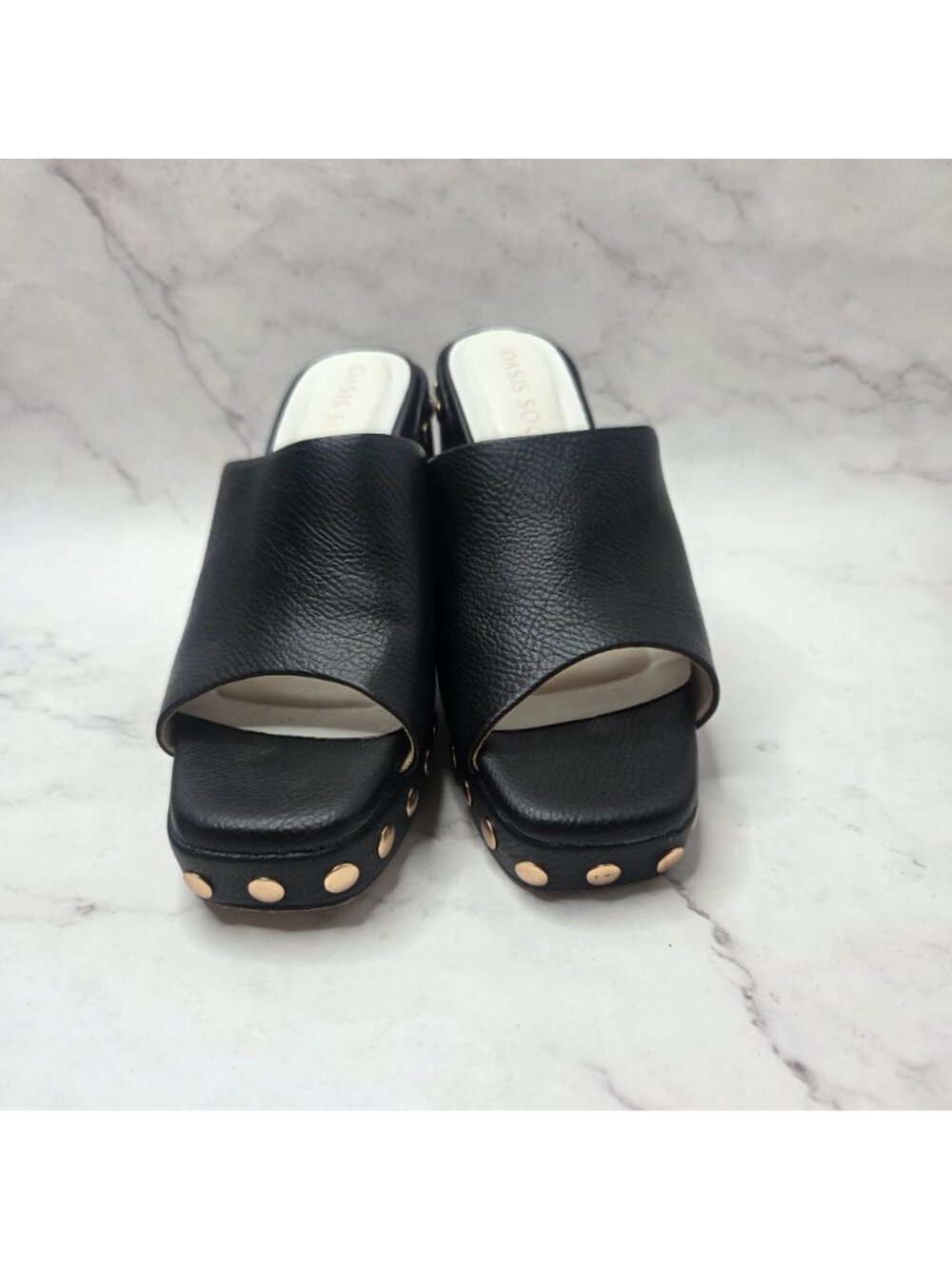 Oasis Society Leona Vegan Leather Studded Mule Platform Heelds Chunky Y2K 9 - Picture 2 of 8